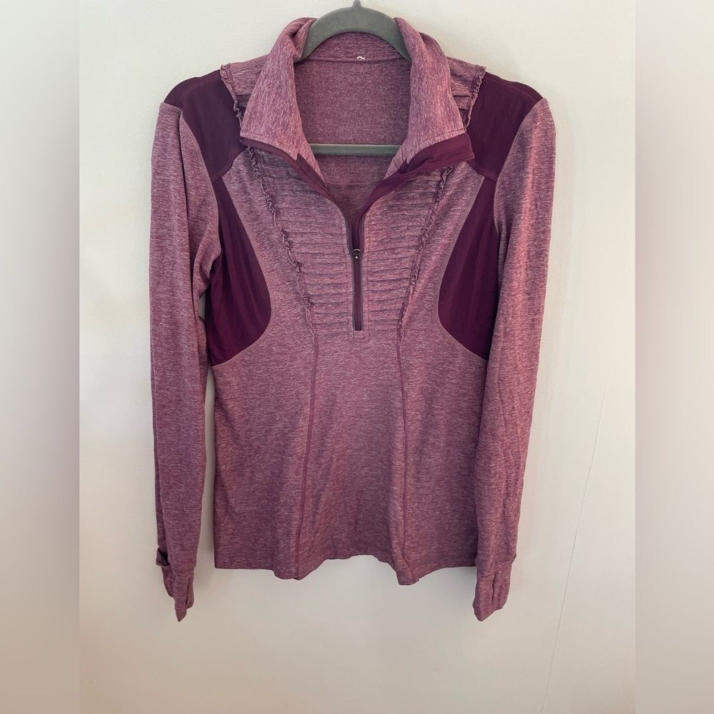 Lululemon ruffled quarter zip pullover Size 8 Purple Run Your Heart Out Pullover